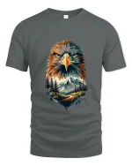 Majestic Eagle Mountain Art Tee Nature Wildlife Graphic T Shirt - gray t-shirt on white background