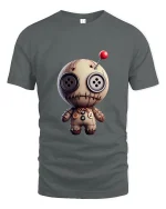 Cute Voodoo Doll Art Tee Funny Spooky Cartoon Graphic T Shirt - gray t-shirt on white background