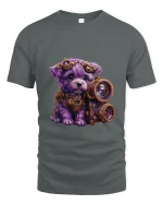 Cute Steampunk Puppy Photographer Art Tee Funny Graphic T Shirt - gray t-shirt on white background