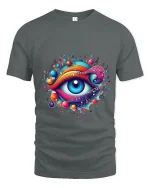 Colorful Music Eye Art Tee Psychedelic Creative Graphic T Shirt - gray t-shirt on white background