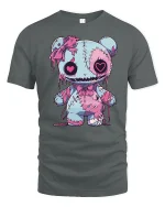 Cute Creepy Stitched Bear Art Tee Kawaii Gothic Graphic T Shirt - gray t-shirt on white background