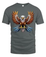 Powerful Eagle Wings Art Tee Majestic Bird Graphic T Shirt - gray t-shirt on white background