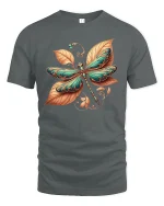 Elegant Dragonfly Leaf Art Tee Nature Inspired Graphic T Shirt - gray t-shirt on white background