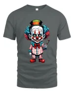 Creepy Clown Character Art Tee Funny Horror Graphic T Shirt - gray t-shirt on white background