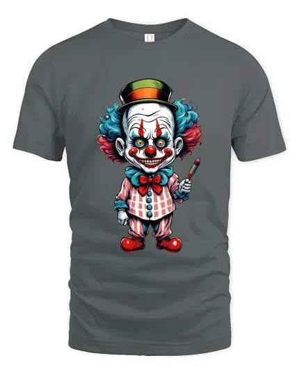 Creepy Clown Character Art Tee Funny Horror Graphic T Shirt - gray t-shirt on white background