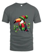 Cute Winter Toucan Art Tee Funny Holiday Animal Graphic T Shirt - gray t-shirt on white background
