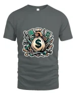 Money Bag Hustle Art Tee Funny Cash Graphic T Shirt Style - gray t-shirt on white background
