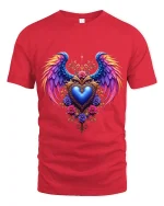 Angel Wings Heart Art Tee Spiritual Love Graphic T Shirt - red t-shirt on white background