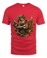Golden Angel Cherub Art Tee Divine Fantasy Graphic T Shirt - red t-shirt on white background