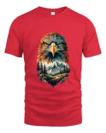 Majestic Eagle Mountain Art Tee Nature Wildlife Graphic T Shirt - red t-shirt on white background