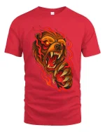 Raging Fire Bear Art Tee Fierce Animal Graphic T Shirt - red t-shirt on white background