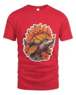 Floral Turtle Art Tee Cute Nature Animal Graphic T Shirt - red t-shirt on white background