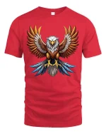 Powerful Eagle Wings Art Tee Majestic Bird Graphic T Shirt - red t-shirt on white background