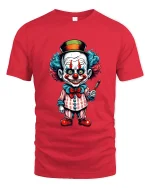 Creepy Clown Character Art Tee Funny Horror Graphic T Shirt - red t-shirt on white background