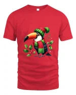 Cute Winter Toucan Art Tee Funny Holiday Animal Graphic T Shirt - red t-shirt on white background