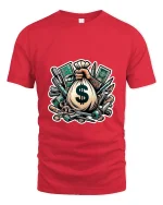 Money Bag Hustle Art Tee Funny Cash Graphic T Shirt Style - red t-shirt on white background