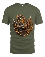 Golden Angel Cherub Art Tee Divine Fantasy Graphic T Shirt - military green t-shirt on white background