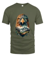 Majestic Eagle Mountain Art Tee Nature Wildlife Graphic T Shirt - military green t-shirt on white background
