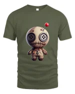 Cute Voodoo Doll Art Tee Funny Spooky Cartoon Graphic T Shirt - military green t-shirt on white background
