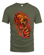Raging Fire Bear Art Tee Fierce Animal Graphic T Shirt - military green t-shirt on white background