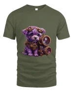 Cute Steampunk Puppy Photographer Art Tee Funny Graphic T Shirt - military green t-shirt on white background