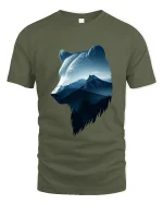 Majestic Wolf Mountain Art Tee Nature Wildlife Graphic T Shirt - military green t-shirt on white background