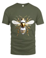 Futuristic Robotic Bee Art Tee Tech Insect Graphic T Shirt - military green t-shirt on white background