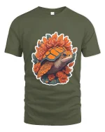 Floral Turtle Art Tee Cute Nature Animal Graphic T Shirt - military green t-shirt on white background