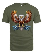 Powerful Eagle Wings Art Tee Majestic Bird Graphic T Shirt - military green t-shirt on white background