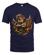 Golden Angel Cherub Art Tee Divine Fantasy Graphic T Shirt - navy t-shirt on white background