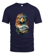 Majestic Eagle Mountain Art Tee Nature Wildlife Graphic T Shirt - navy t-shirt on white background