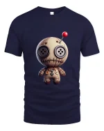 Cute Voodoo Doll Art Tee Funny Spooky Cartoon Graphic T Shirt - navy t-shirt on white background