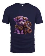 Cute Steampunk Puppy Photographer Art Tee Funny Graphic T Shirt - navy t-shirt on white background