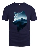 Majestic Wolf Mountain Art Tee Nature Wildlife Graphic T Shirt - navy t-shirt on white background