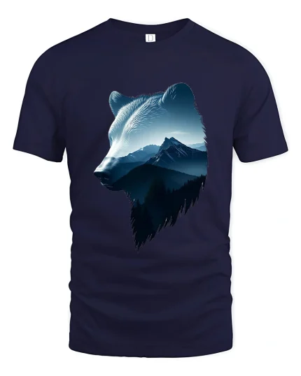 Majestic Wolf Mountain Art Tee Nature Wildlife Graphic T Shirt - navy t-shirt on white background