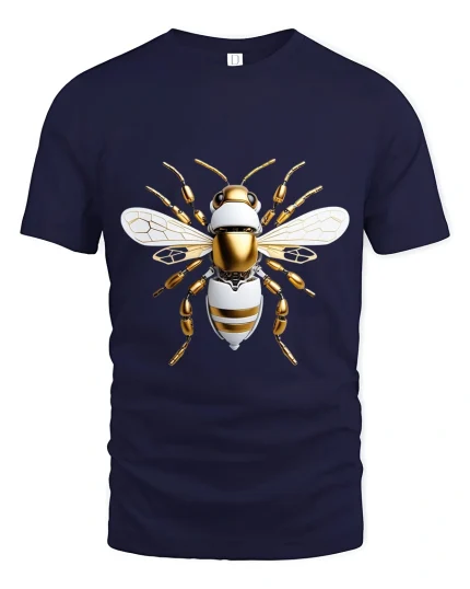 Futuristic Robotic Bee Art Tee Tech Insect Graphic T Shirt - navy t-shirt on white background