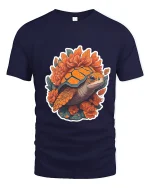 Floral Turtle Art Tee Cute Nature Animal Graphic T Shirt - navy t-shirt on white background