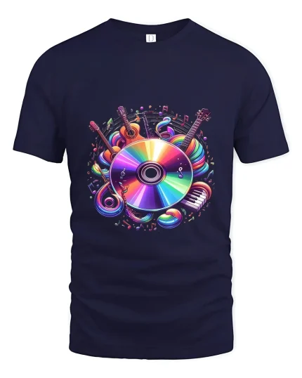 Colorful Music Instruments Art Tee Vibrant Sound Graphic T Shirt - navy t-shirt on white background