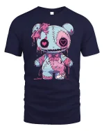 Cute Creepy Stitched Bear Art Tee Kawaii Gothic Graphic T Shirt - navy t-shirt on white background