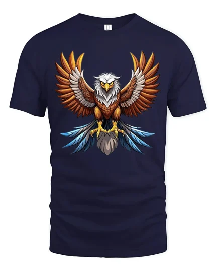 Powerful Eagle Wings Art Tee Majestic Bird Graphic T Shirt - navy t-shirt on white background