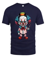 Creepy Clown Character Art Tee Funny Horror Graphic T Shirt - navy t-shirt on white background