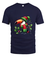 Cute Winter Toucan Art Tee Funny Holiday Animal Graphic T Shirt - navy t-shirt on white background
