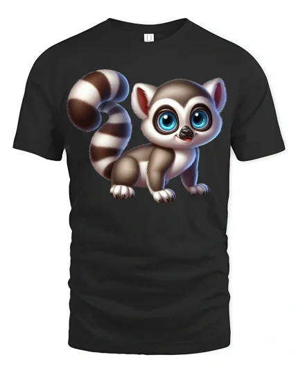 Cute Wide Eyed Baby Lemur Art Graphic T Shirt With Playful Charm - black t-shirt on white background