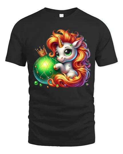 Cute Unicorn Fantasy Ornament Magic Cartoon Art Graphic Tee - black t-shirt on white background