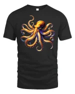 Colorful Octopus Ocean Art Graphic Tee With Bold Sea Energy - black t-shirt on white background