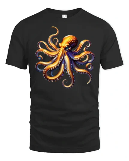 Colorful Octopus Ocean Art Graphic Tee With Bold Sea Energy - black t-shirt on white background