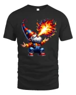 Funny Fire Breathing Wizard Gnome Cartoon Graphic T Shirt - black t-shirt on white background