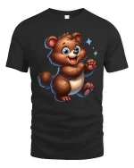 Cute Happy Bear Cartoon Art Graphic T Shirt Smiling Style - black t-shirt on white background