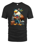 Vintage Gentleman Eagle Character Art Graphic T Shirt Style - black t-shirt on white background
