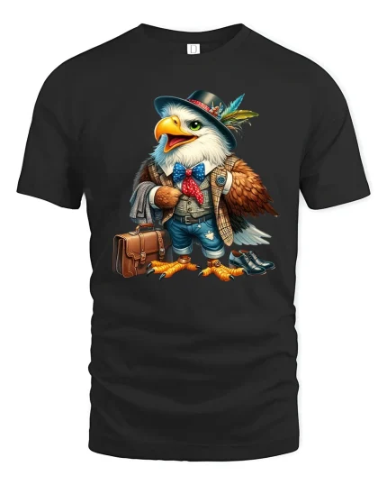 Vintage Gentleman Eagle Character Art Graphic T Shirt Style - black t-shirt on white background